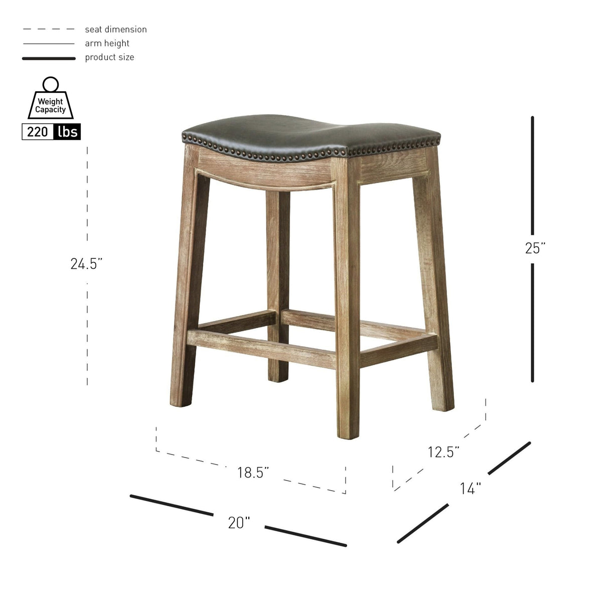 New Pacific Direct Elmo Bonded Leather Counter Stool, Vintage Gray