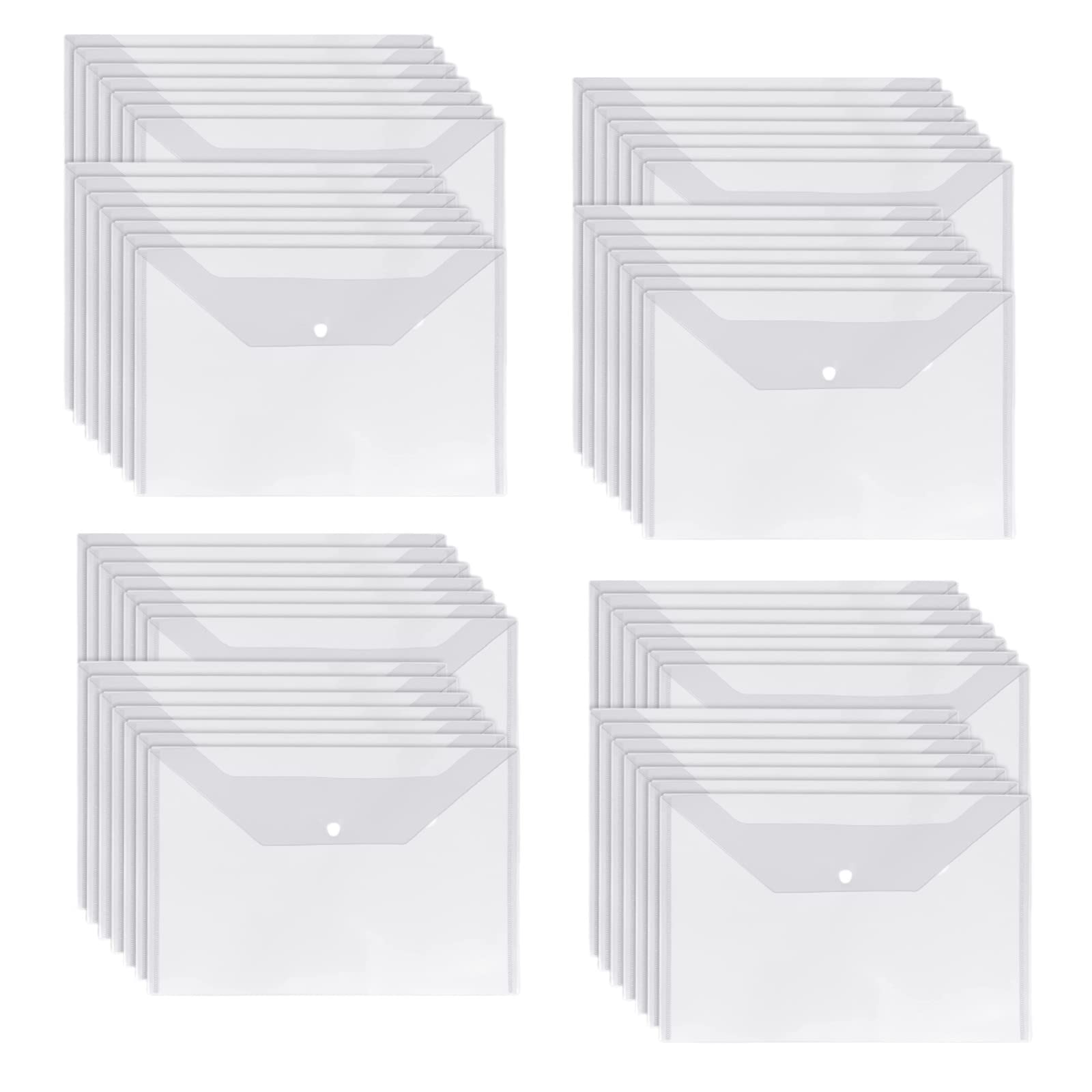 Rhblme 40 Pack Plastic Envelopes, 12' X 9' Clear Folders With Snap Closure, Plastic Reusable Poly Envelope Waterproof File Fol