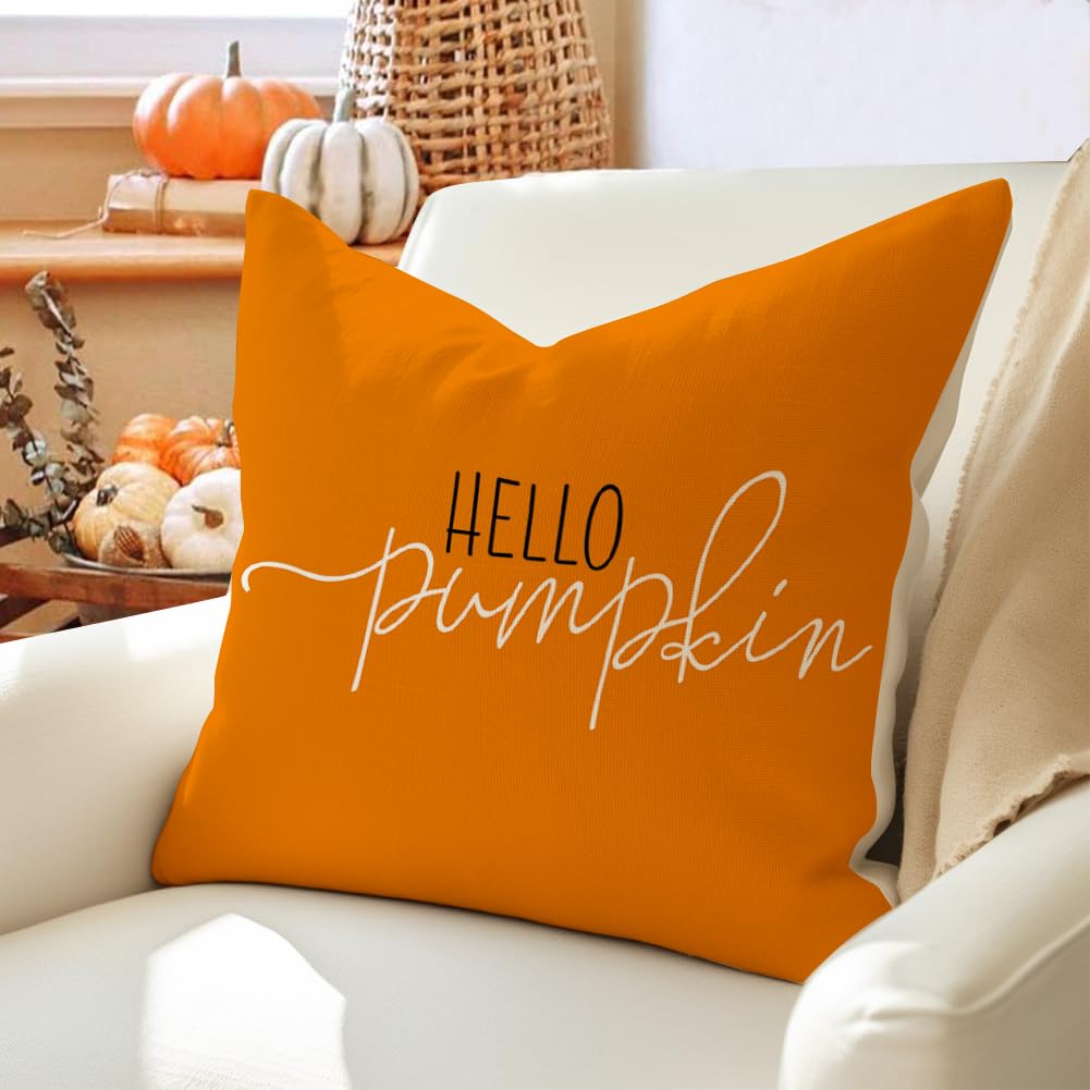 Rabusofa Fall Pillows Covers 18X18 Autumn Hello Pumpkin Pillows Decorative Throw Pillows,Lumbar Outdoor Thanksgiving Cushion Cov