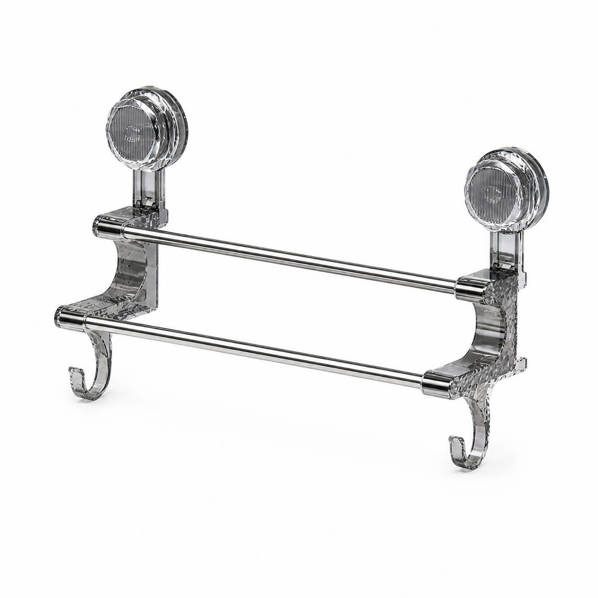 ATORSE Polished Finish SuctionCup Towel Rack Reusable DoubleBar Towel Rack, Transparent Gray, Short