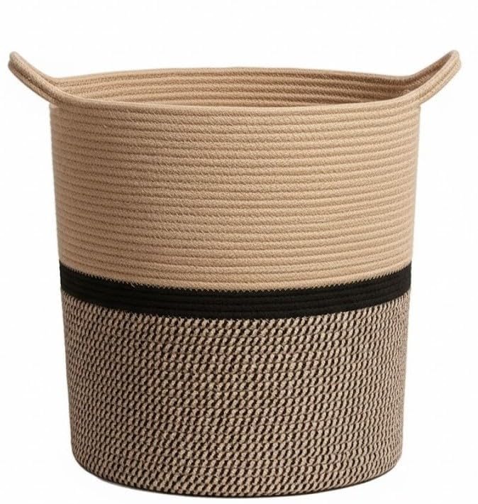 Rugszone Extra Large Woven Rope Laundry Hamper Basket, Natural Jute Cotton With Handles, Clothes Storage For Home Organisation F