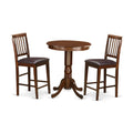 East West Furniture EDVN3-MAH-LC 3 Piece Counter Height Dining Set Contains a Round Dining Room Table with Pedestal and 2 Faux Leather Upholstered Chairs, 30x30 Inch, Mahogany
