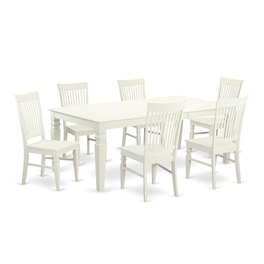 East West Furniture LGWE7-LWH-W 7 Piece Dining Set Consist of a Rectangle Dining Table with Butterfly Leaf and 6 Kitchen Chairs, 42x84 Inch, Linen White