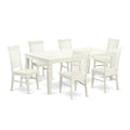 East West Furniture LGWE7-LWH-W 7 Piece Dining Set Consist of a Rectangle Dining Table with Butterfly Leaf and 6 Kitchen Chairs, 42x84 Inch, Linen White