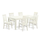 East West Furniture LGWE7-LWH-W 7 Piece Dining Set Consist of a Rectangle Dining Table with Butterfly Leaf and 6 Kitchen Chairs, 42x84 Inch, Linen White