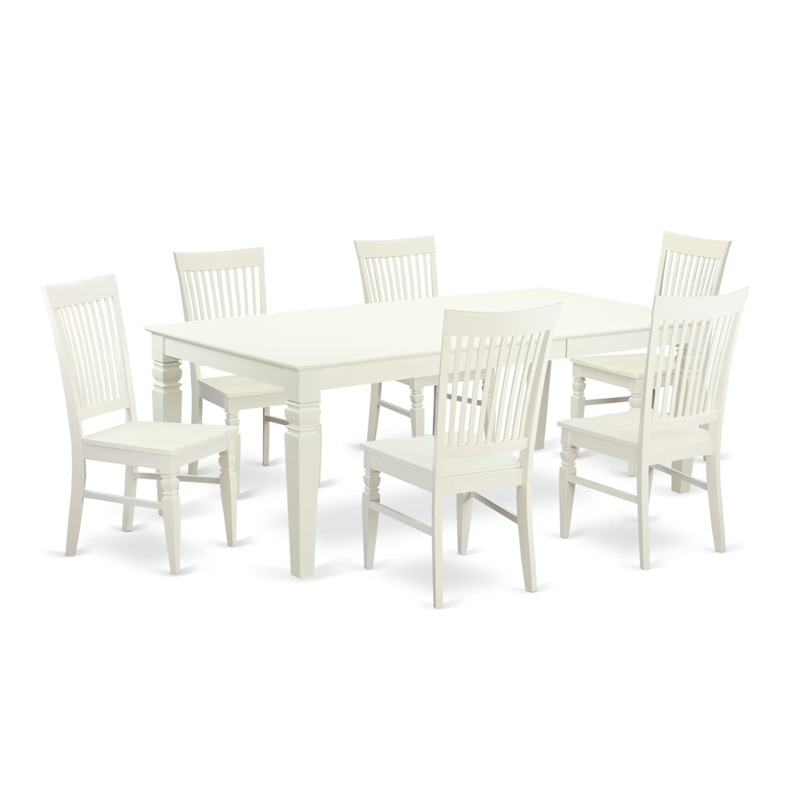 East West Furniture LGWE7-LWH-W 7 Piece Dining Set Consist of a Rectangle Dining Table with Butterfly Leaf and 6 Kitchen Chairs, 42x84 Inch, Linen White