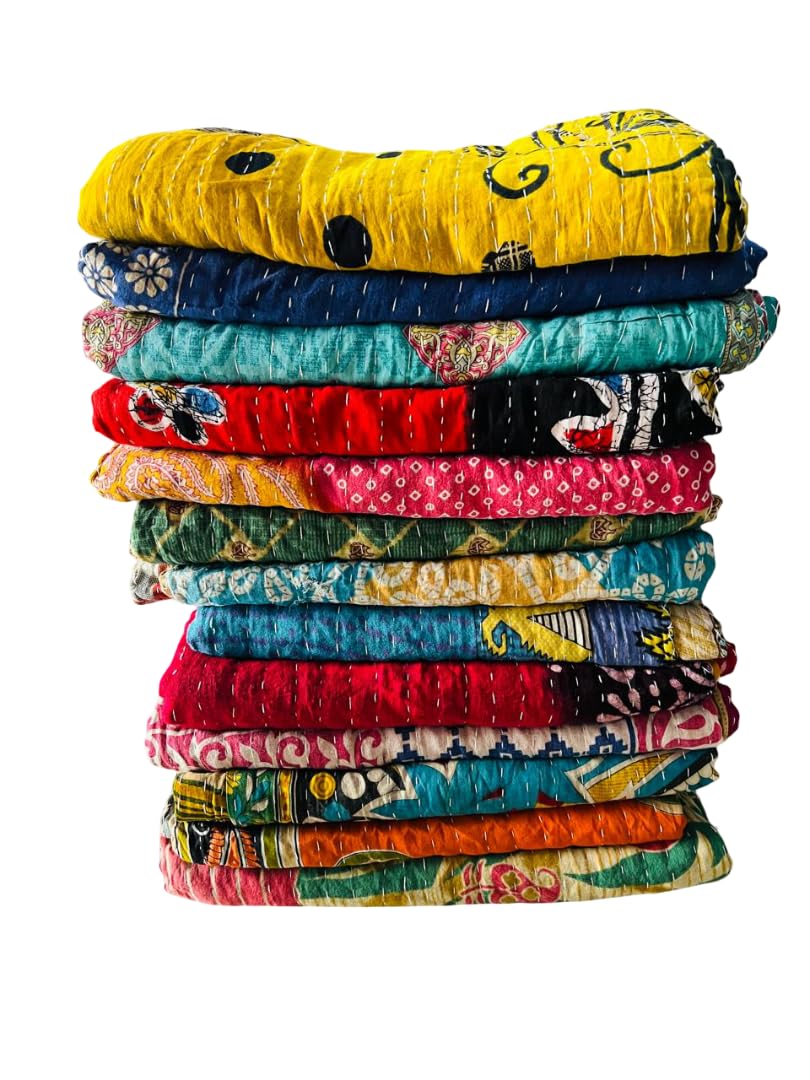 Shubhlaxmifashion Mix Lot of Indian Tribal Kantha Quilts Vintage Cotton Bed Cover Throw Old Sari Made Assorted Patches Made Rall