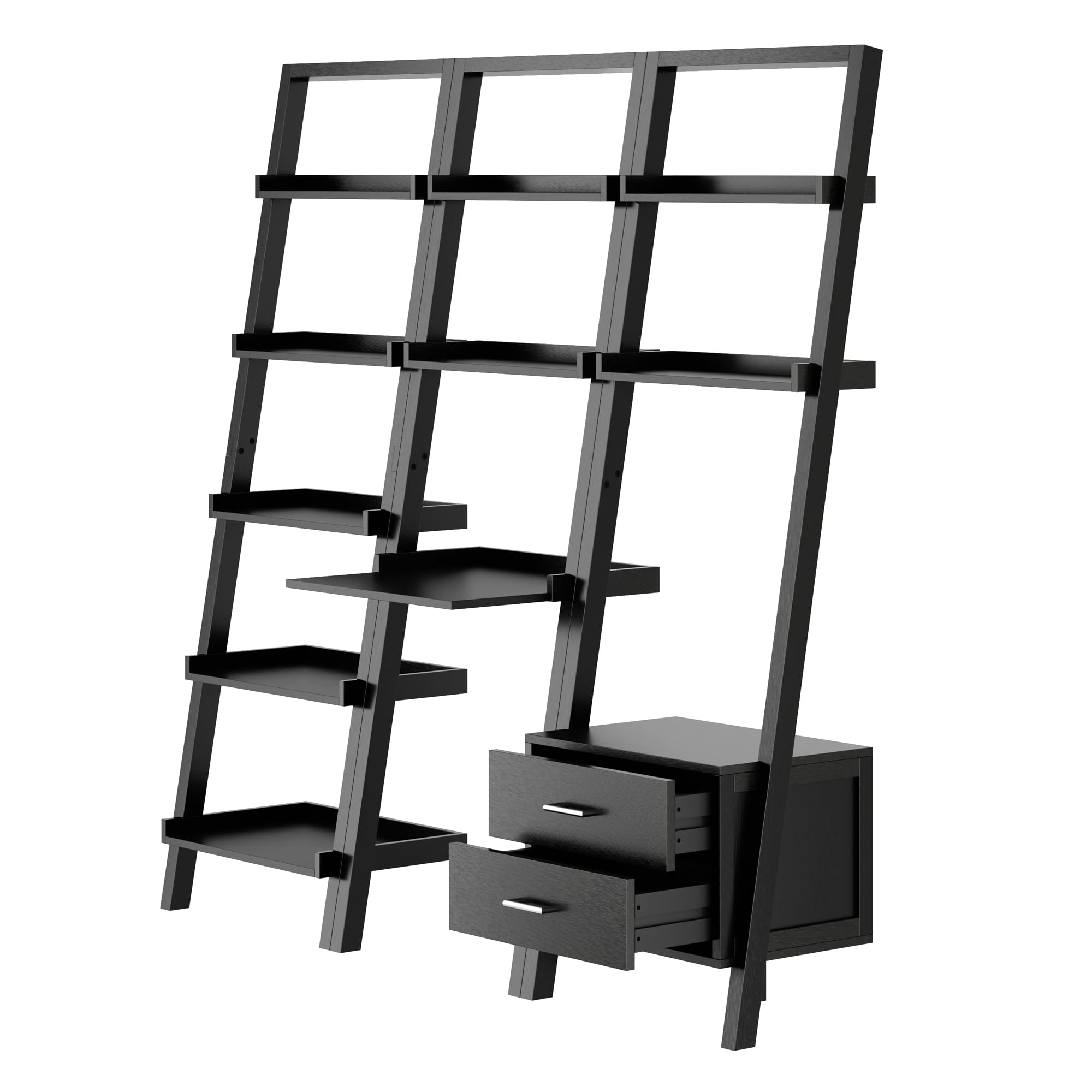 Winsome Bellamy 3-Piece Solid Wood Leaning Desk & Shelf Set in Lustrous Black