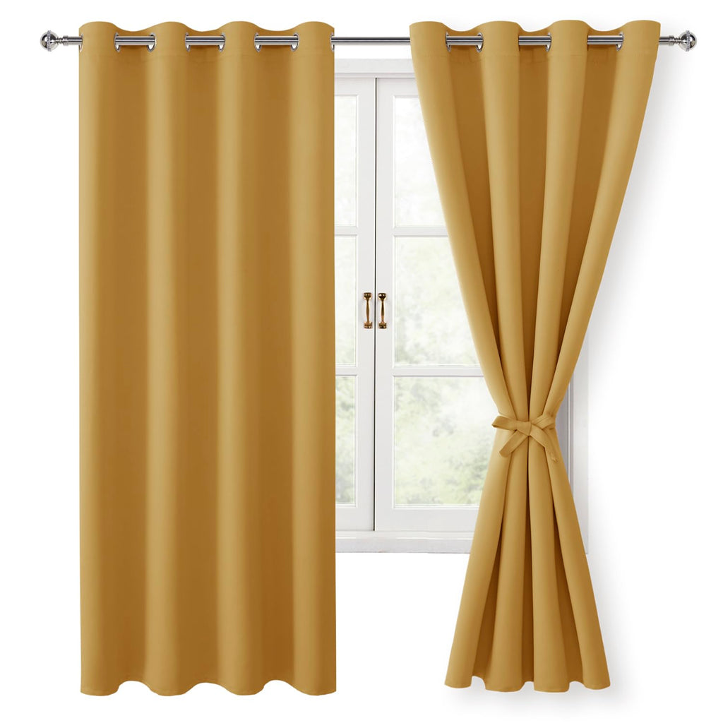 Hiasan Blackout Curtains For Bedroom, 52 X 63 Inches Length - Thermal Insulated & Light Blocking Window Curtains For Living Room, 2 Drape Panels Sewn With Tiebacks, Pumpkin Orange