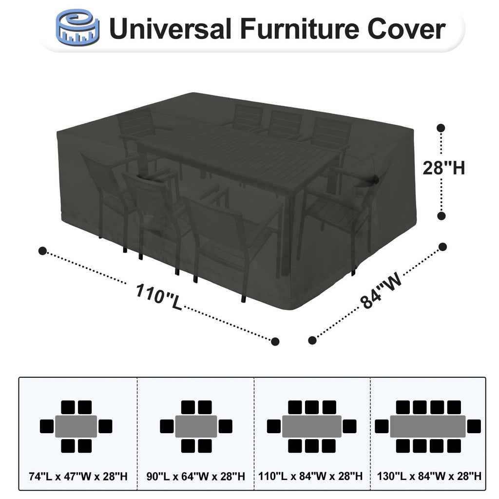 Outdoorlines Outdoor Waterproof Patio Table Furniture Set Covers - Rectangle Couch Sectional Cover Outside Weatherproof Patio Furniture Covering For Deck, Lawn And Backyard 110'L X 84'W X 28'H, Black