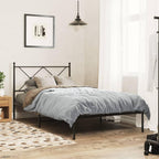 vidaXL Metal Bed Frame with Headboard - Black Powder-Coated Steel, 39.4"x78.7" Mattress Support, Bedroom Furniture for Modern Decor
