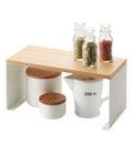 Yamazaki Home Wood-Top Stackable Kitchen Rack - Modern Counter Shelf Organizer Steel + WoodSmallWhite, White