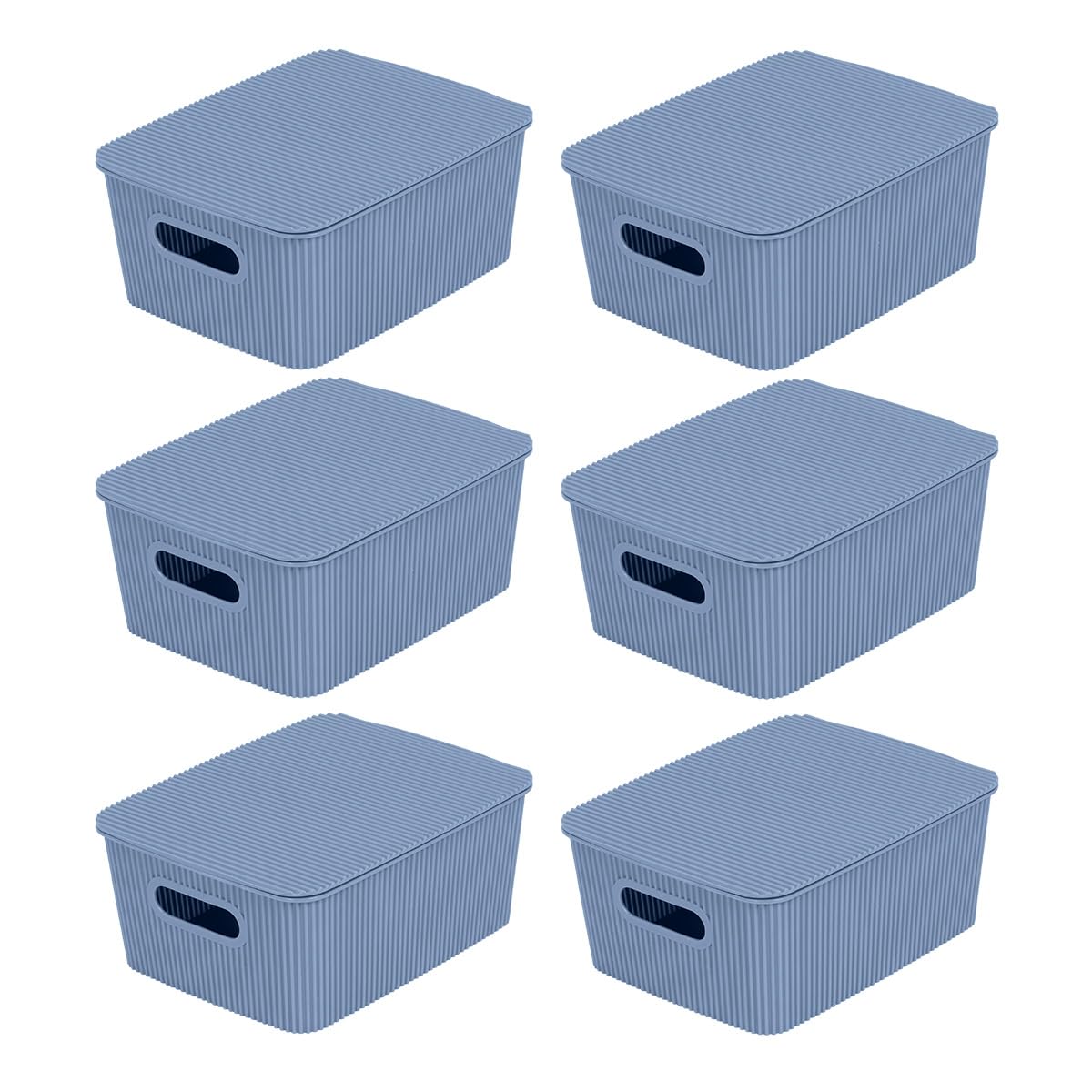 Glad Storage Baskets with Lids - Set of 6 Stackable Plastic Boxes with Handles - Decorative Shelf Organizer Bins for Bathroom an