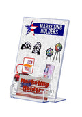 Marketing Holders 10 Pack Acrylic Sign Holder 5' W X 7' H With 3.5' X 2' Business Card Pocket Slanted Side Load Clear Counte