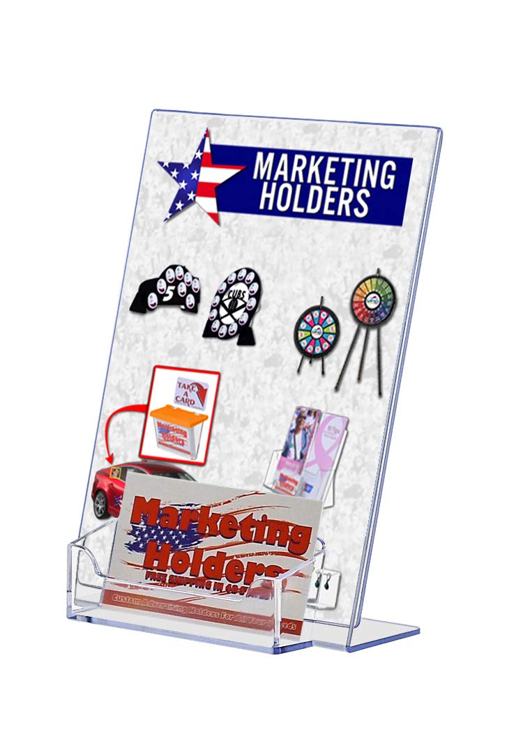 Marketing Holders 10 Pack Acrylic Sign Holder 5' W X 7' H With 3.5' X 2' Business Card Pocket Slanted Side Load Clear Counte