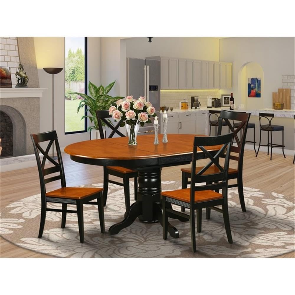 East West Furniture AVQU5-BCH-W 5 Piece Dinette Set for 4 Includes an Oval Dining Room Table with Butterfly Leaf and 4 Kitchen Dining Chairs, 42x60 Inch, Black & Cherry