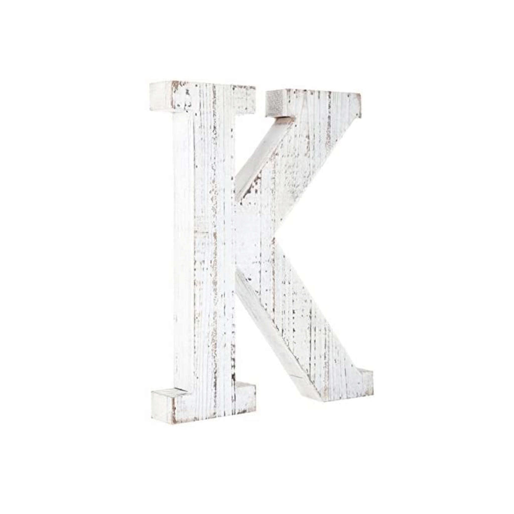 HomeRoots 16' Distressed White Wash Wooden Initial Letter K Sculpture