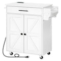 Hoobro Kitchen Island With Power Outlet, Kitchen Storage Island With Large Worktop, Spice Rack And Drawer, Rolling Kitchen Cart