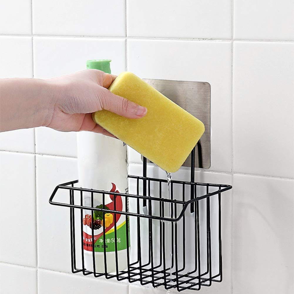 Vroxy Multi Purpose Self Adhesive Metal Wall Hanging Basket Shelf for Sink Sponge Holder, Shampoo, Conditioner, Liquid and Tooth