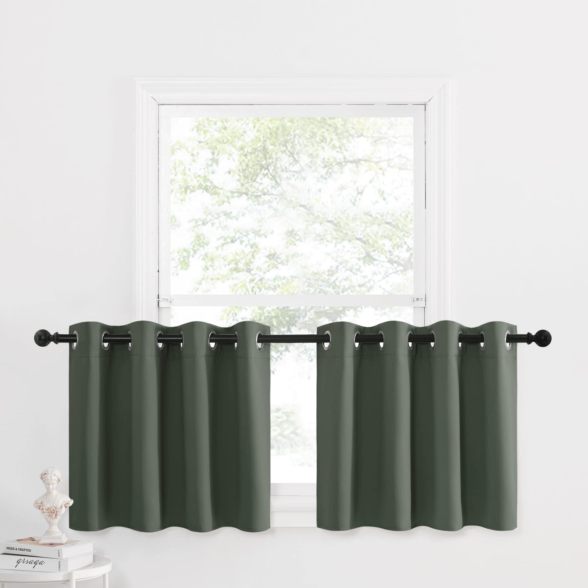 NICETOWN Kitchen Tiers Curtains for Living Room, Farmhouse Style Short Curtains for Bathroom Windows, Grommet Room Darkening Win