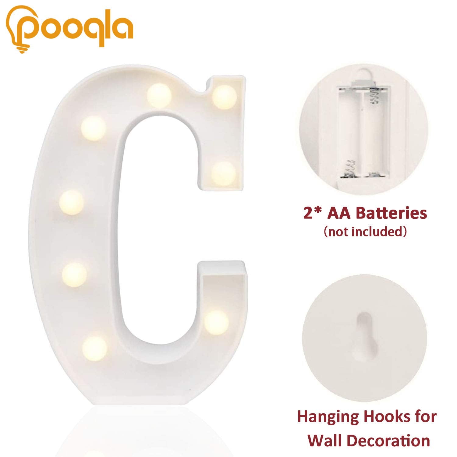 Pooqla Led Marquee Letter Lights Sign, Light Up Alphabet Letter For Home Party Wedding Decoration C