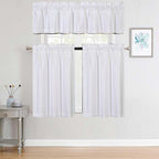 3Pc Set Solid Faux Silk Lined Blackout Rod Pocket Small Kitchen Window Curtain With Valance (K3) (White)