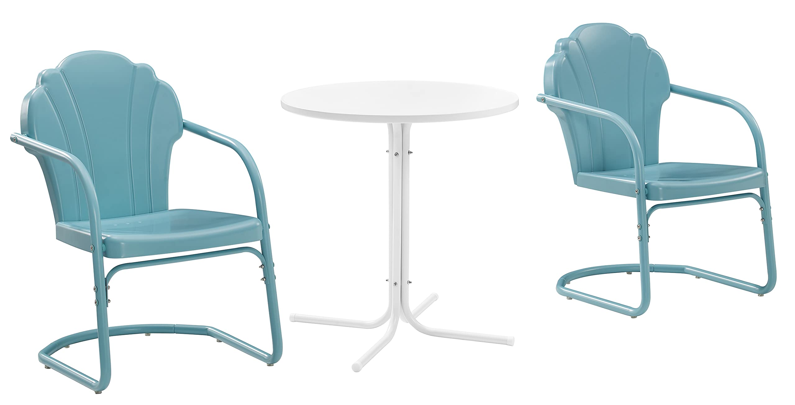Crosley Furniture Tulip 3-Piece Outdoor Bistro Set, Retro Metal Patio Table and Chairs for Dining, Porch, Pastel Blue Satin