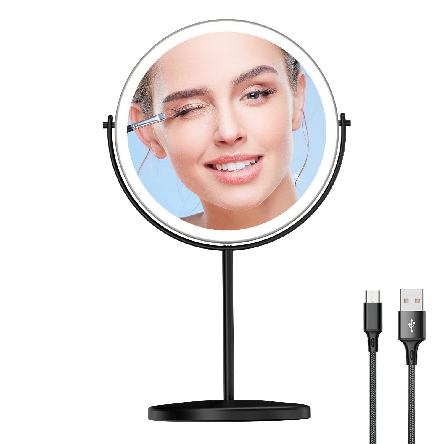WIZCHARK 8    Lighted Makeup Mirror, 1X 10X Magnifying Mirror with Light, Double Sided Vanity Mirror with Lights, 3 Color LED Di