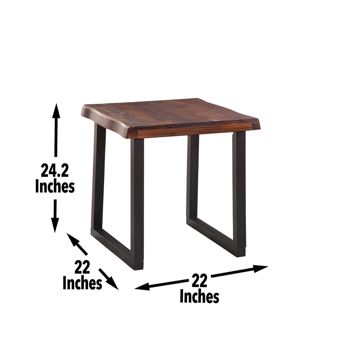 Steve Silver Jennings Rustic Live Edge, Solid Pine Construction, and Two-Tone Cherry and Ebony Finish End Table, 22 x 22 x 24