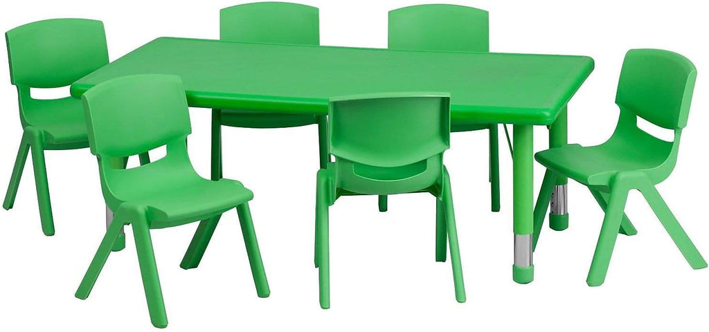 24W x 48L Rectangular Green Plastic Height Adjustable Activity Table Set with 6 Chairs