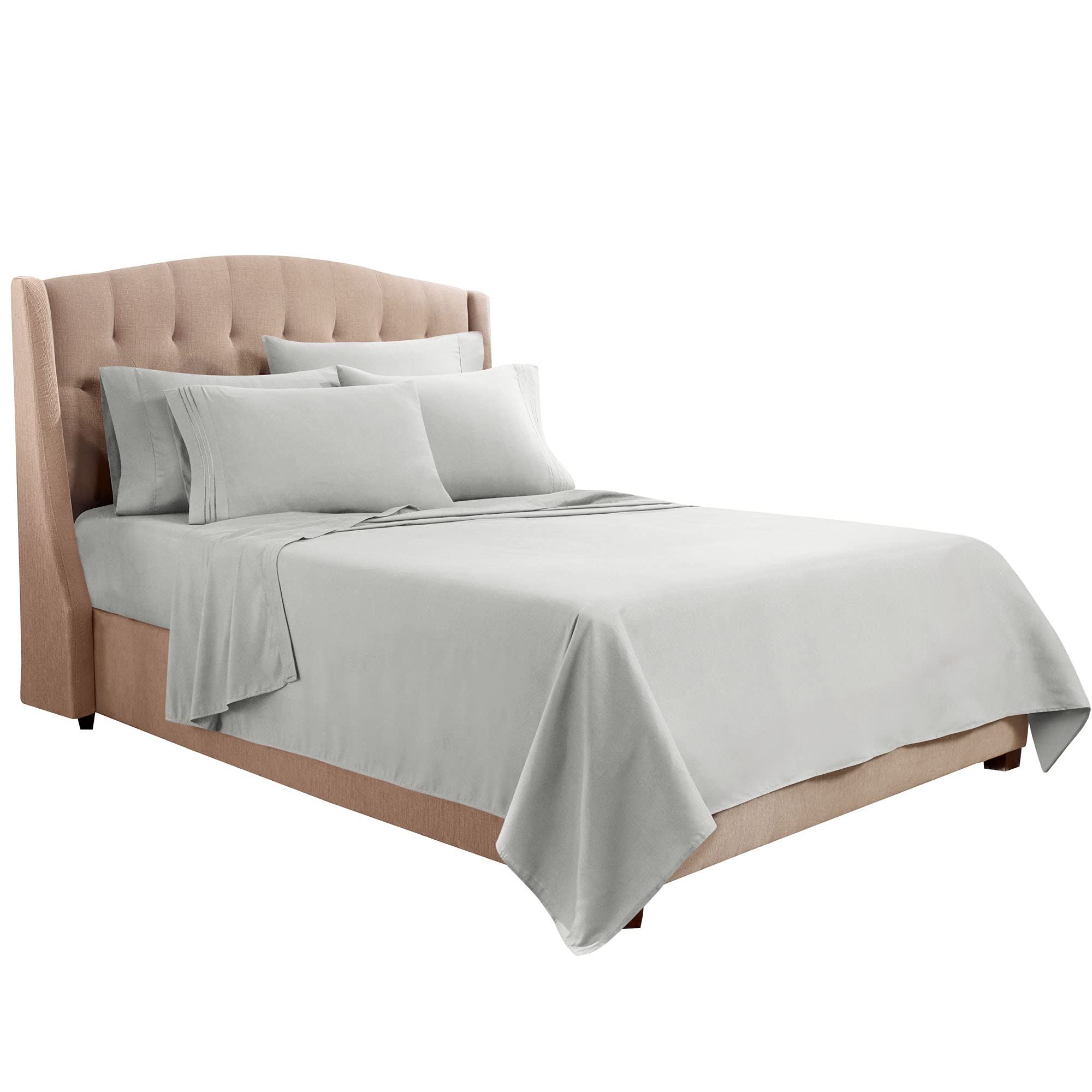 Clara Clark Cal King Sheets, 6 Piece Set - Hotel Luxury Sheets For Cal King Size Bed, Super Soft Bedding Sheets & Pillowcases, Cal King Size Sheets, Silver