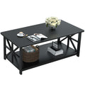 GreenForest Coffee Table with Round Corner, Farmhouse Center Table with 2-Tier Storage Shelf X-Frame Design for Living Room, 39 