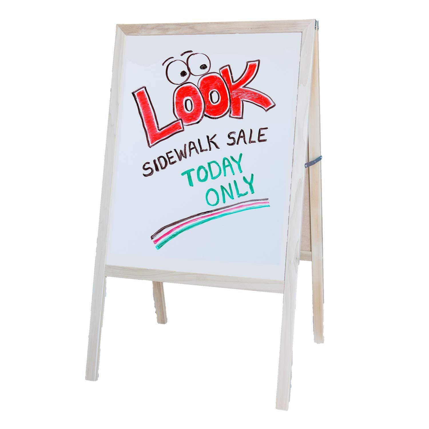 Crestline Marquee Easel, Great Sidewalk Sign - Natural Hardwood Easel (White Dry Erase and Black Chalkboard), 42 H x 24 W