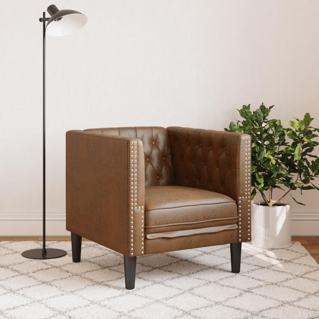 vidaXL Chesterfield Brown Faux Suede Armchair, Armchair, Relaxation Armchair, Faux Leather Armchair, Single Armchair, TV Armchair