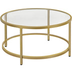 Yaheetech Gold Glass Coffee Table For Living Room, 36' Round Glass Coffee Table With Metal Frame, Circle Coffee Table For Home, Office, Apartment