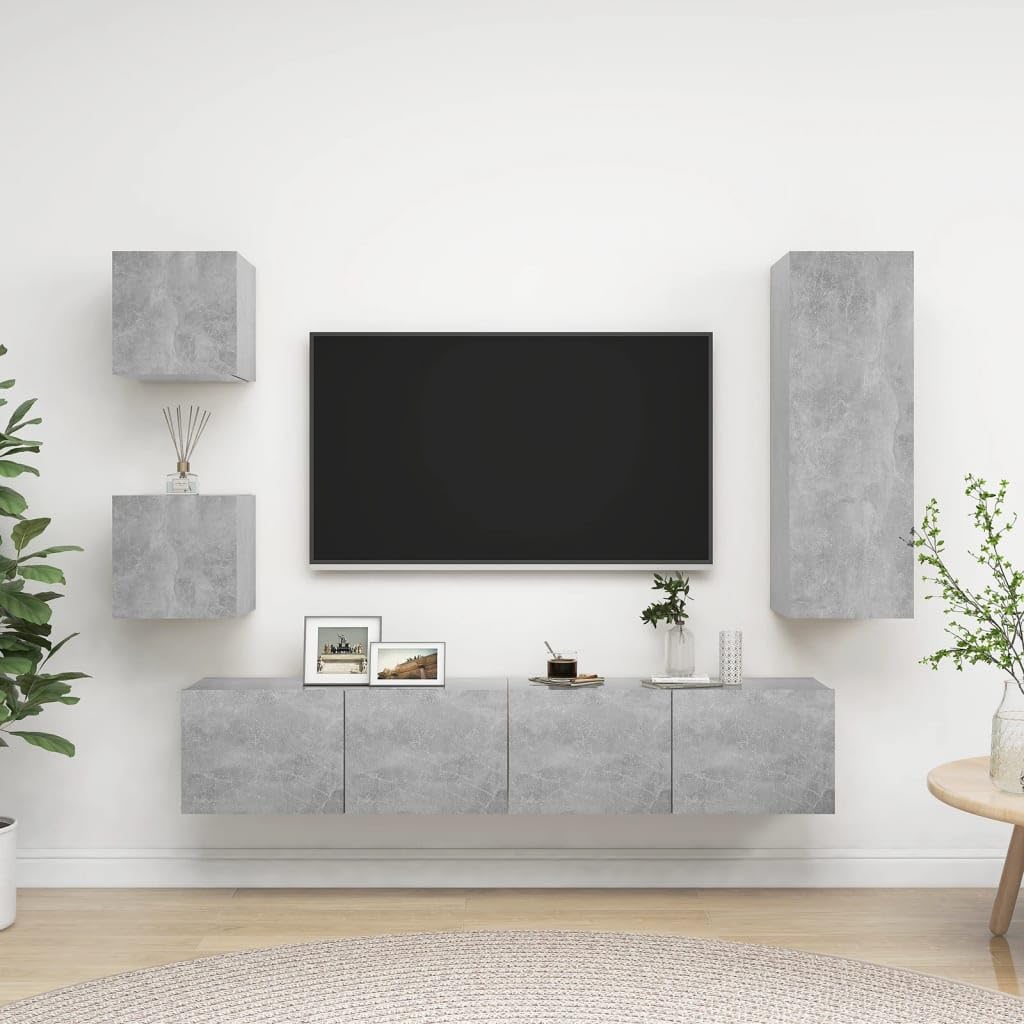 vidaXL TV Cabinet Set 5 Piece Living Room Bedroom Furniture HiFi Stereo Cabinet TV Stand Media Unit Entertainment Center Engineered Wood Concrete Gray