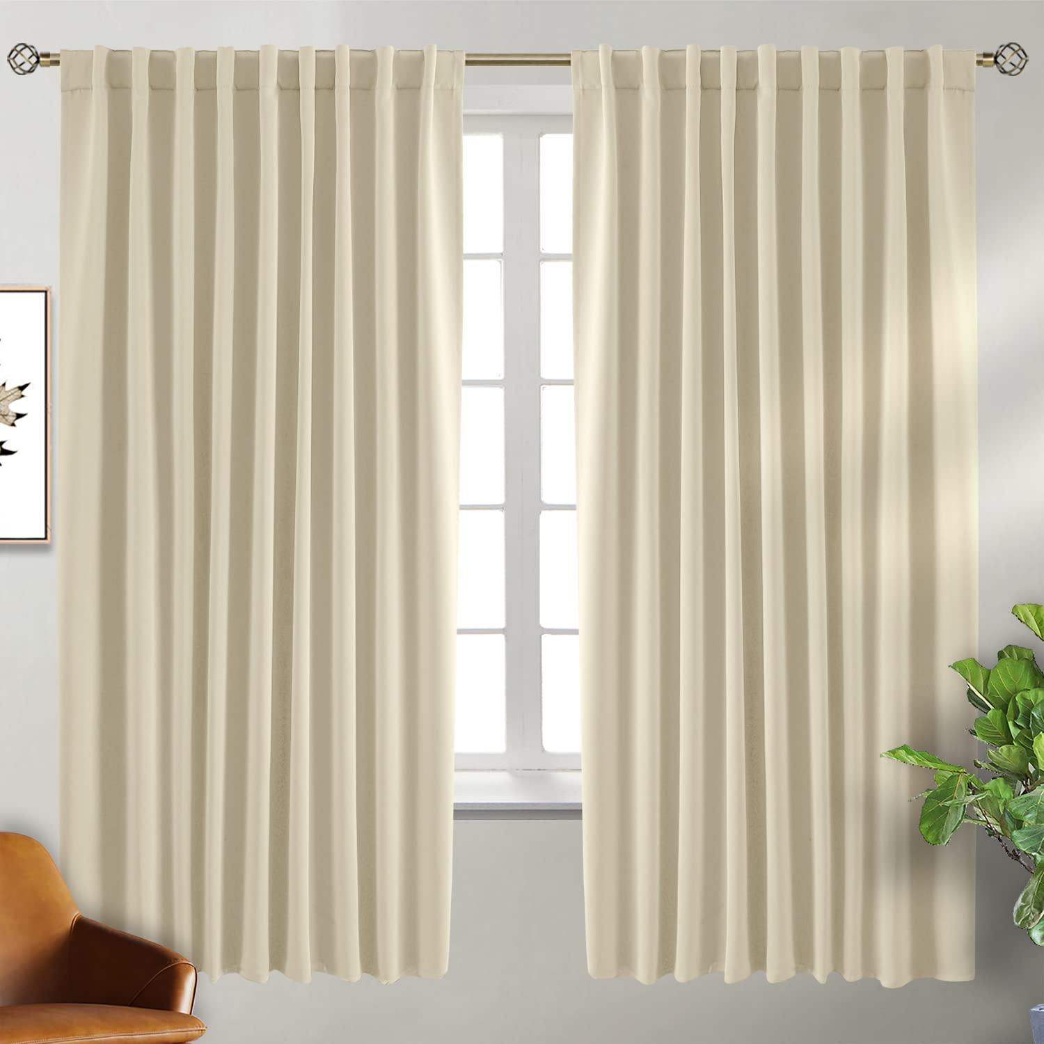 Bgment Rod Pocket And Back Tab Blackout Curtains For Bedroom - Thermal Insulated Room Darkening Curtains For Living Room, 2 Window Curtain Panels (70 X 63 Inch, Light Grey)
