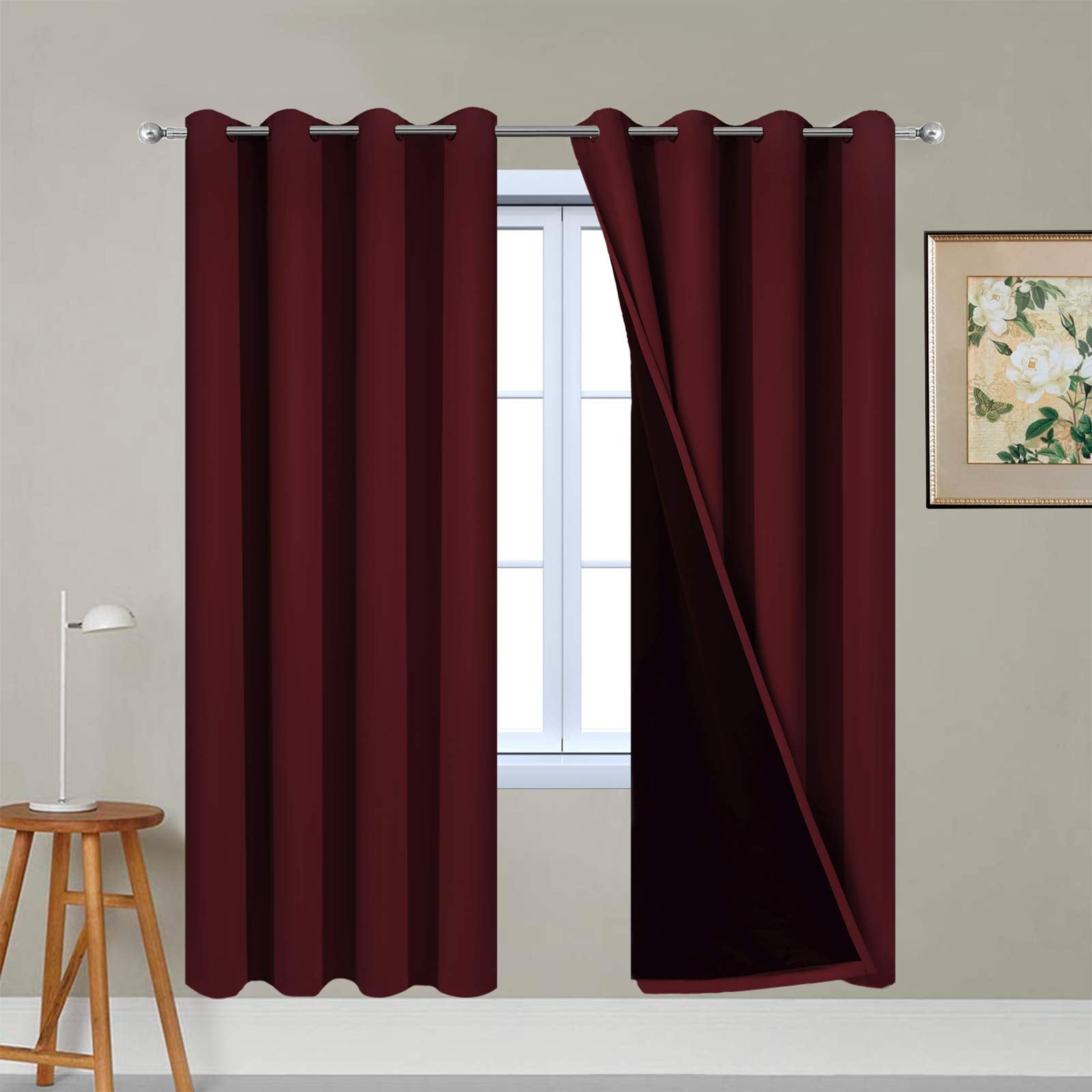 Yakamok Lilac 100% Blackout Lined Curtains, 2 Thick Layers Completely Blackout Window Treatment Thermal Insulated Drapes For Kit