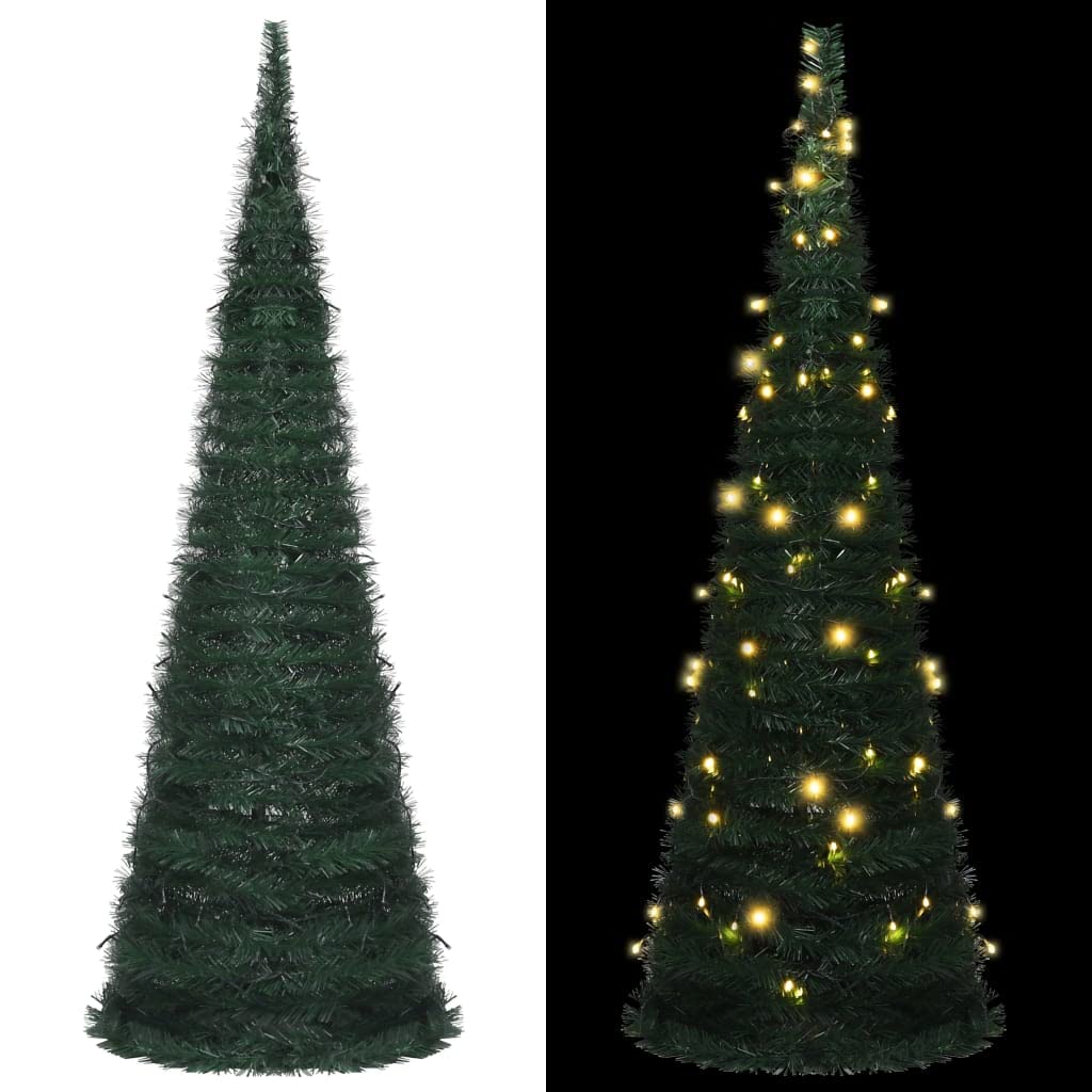 Vidaxl 6Ft Popup Artificial Christmas Tree With 150 Led Lights, Green Pvc Indoor/Outdoor Decorative Tree, Spacesaving And Reus