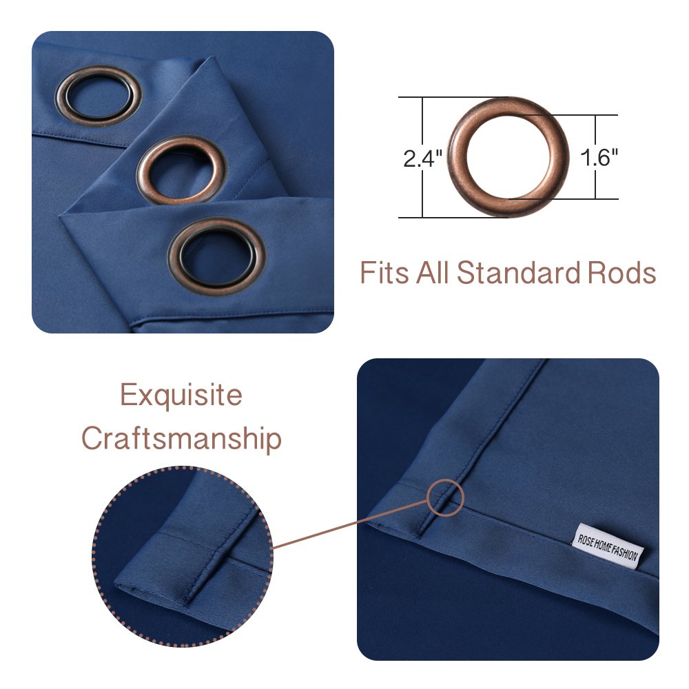 Rose Home Fashion Rhf Blackout Thermal Insulated Curtain - Antique Bronze Grommet Top For Bedroom 52W By 84L Inches- Navy