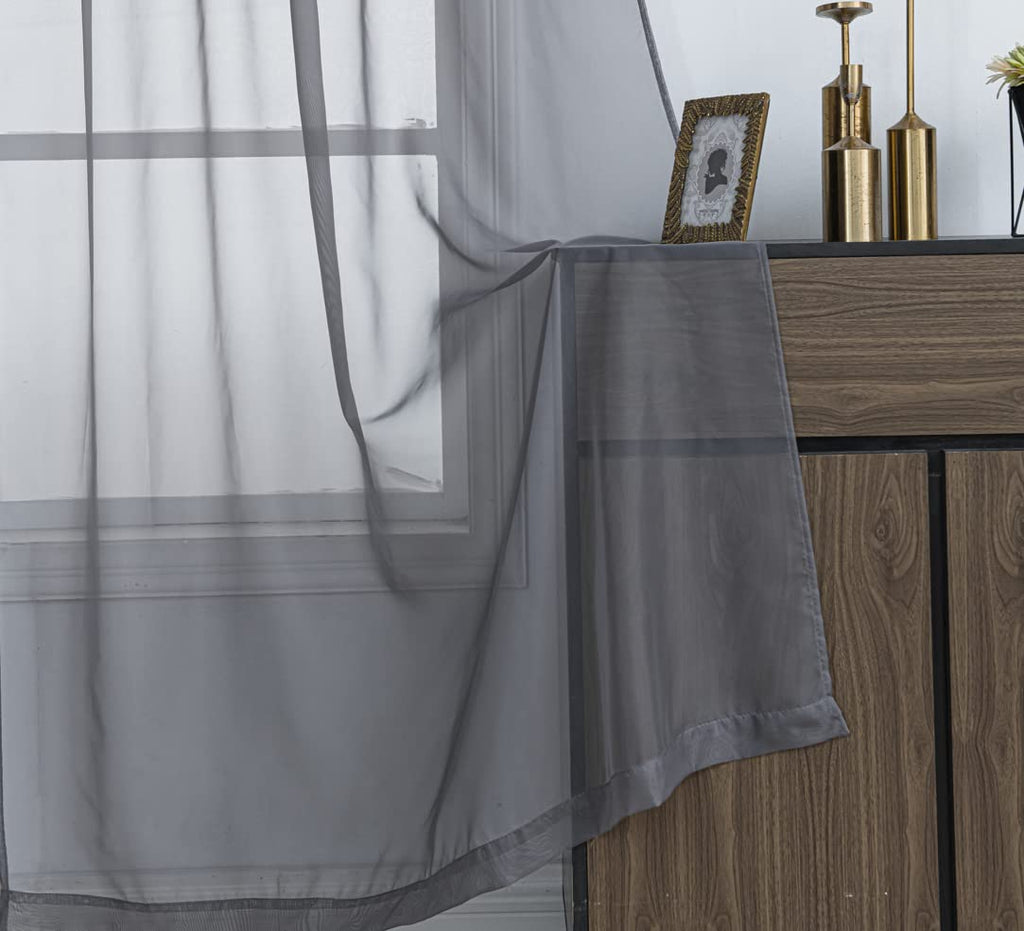 Pi Sheer Curtains 84 Inches Length With Rod Pocket,Privacy Voile Textured Window Backdrop For Bedroom/Living Room 2 Panels (W52 X L84, Dark Grey)