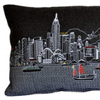 HomeRoots Grey 35' Black Hong Kong Nighttime Skyline Lumbar Decorative Pillow