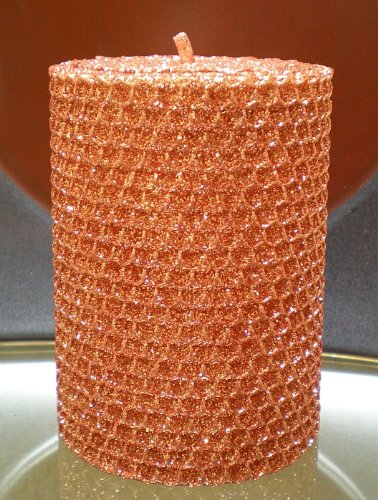 50 Hour-4 Inch Natural Beeswax Hybrid Pillar Glitter Candle, Copper