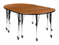 Flash Furniture 3 Piece Mobile 76" Oval Wave Collaborative Oak Thermal Laminate Activity Table Set-Standard Height Adjustable Legs
