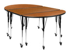 Flash Furniture 3 Piece Mobile 76" Oval Wave Collaborative Oak Thermal Laminate Activity Table Set-Standard Height Adjustable Legs