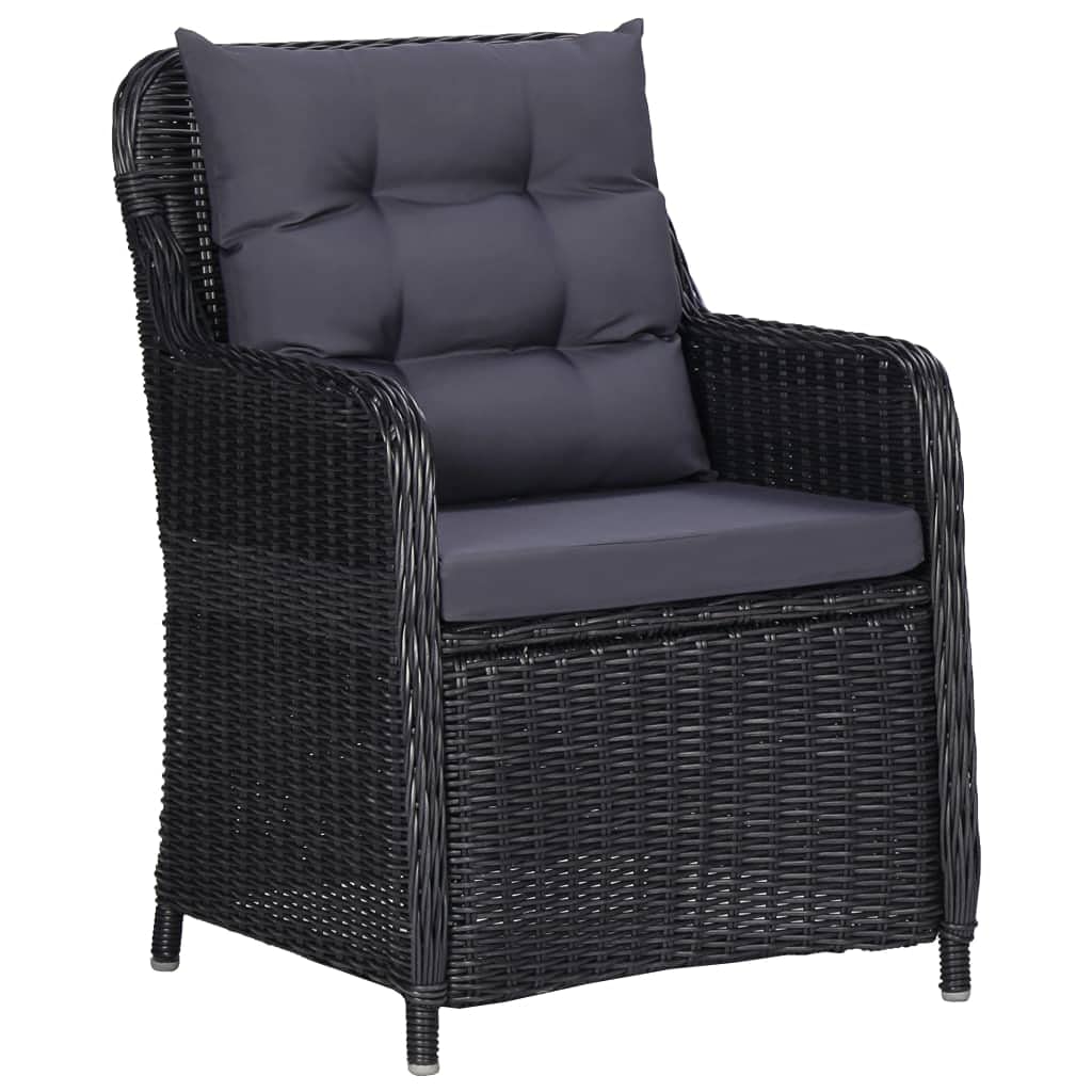 vidaXL 3-Piece Patio Dining Set with PE Rattan Chairs, Powder-Coated Steel Frame, Glass Tabletop, Comfortable Cushions in Sleek Black Design