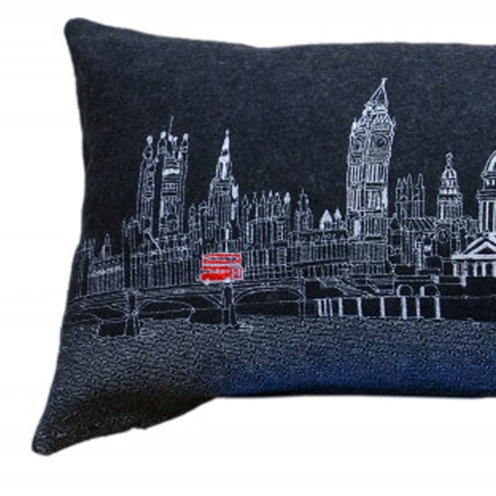 HomeRoots Grey 45' Black and White London Nighttime Skyline Lumbar Decorative Pillow