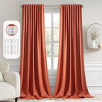 Miulee Back Tab Burnt Orange Blackout Curtains 96 Inch Long 2 Panels Set For Bedroom, Fall Terracotta Rod Pocket/Pinch Pleated Thermal Insulated Room Darkening Light Blocking Floor To Ceiling Drapes