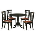 East West Furniture DLNI5-BLK-LC 5 Piece Dining Set Includes a Round Dining Room Table with Dropleaf and 4 Faux Leather Upholstered Kitchen Chairs, 42x42 Inch, Black