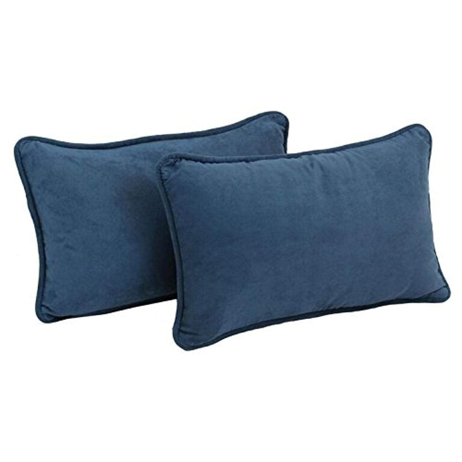 Blazing Needles Corded Solid Microsuede Rectangular Throw Pillows with Inserts (Set of 2), 20" by 12", Indigo